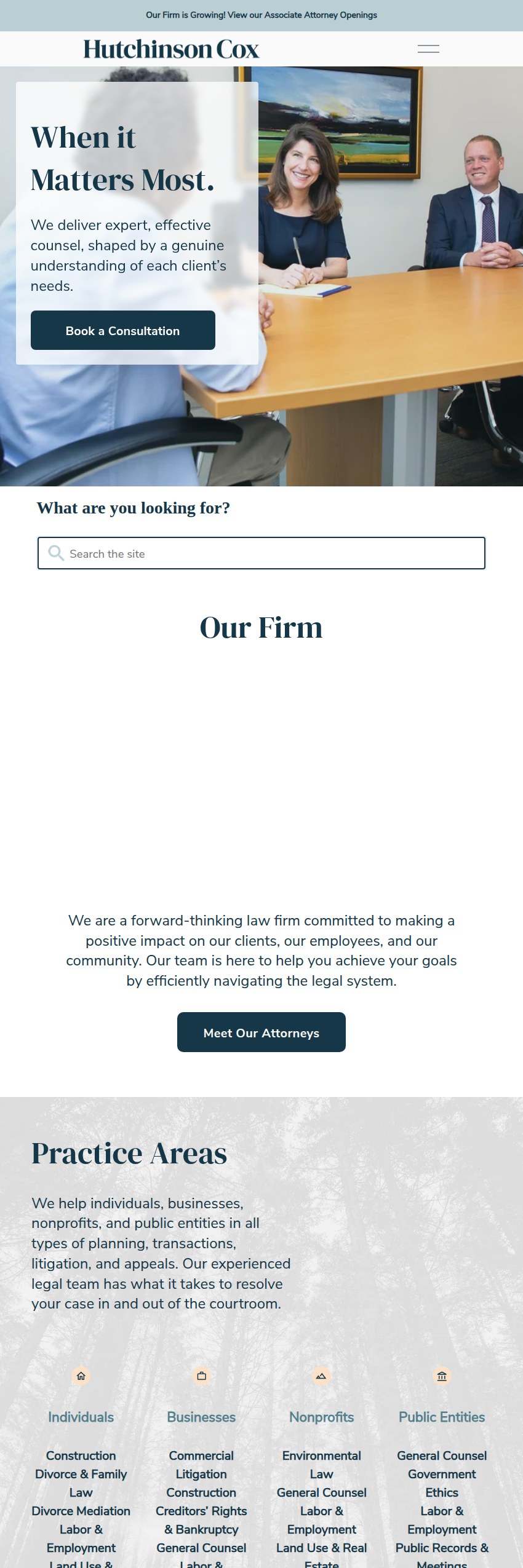 Screenshot of the Hutchinson Cox website