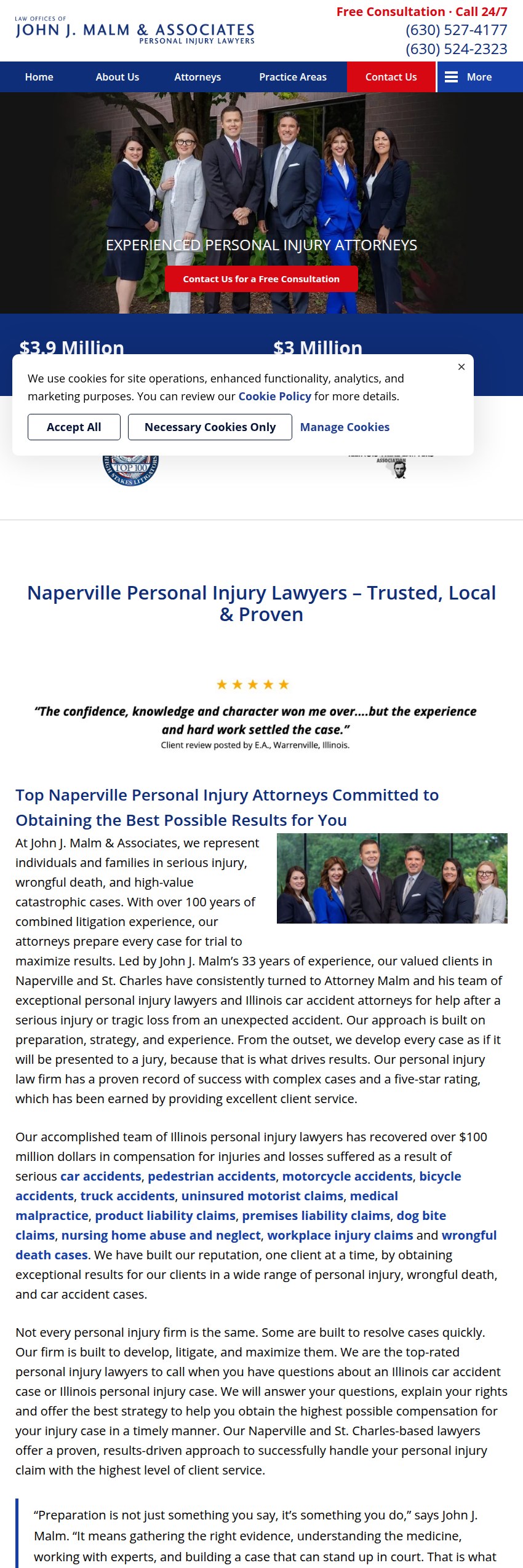 Screenshot of the John J. Malm & Associates Personal Injury Lawyers website
