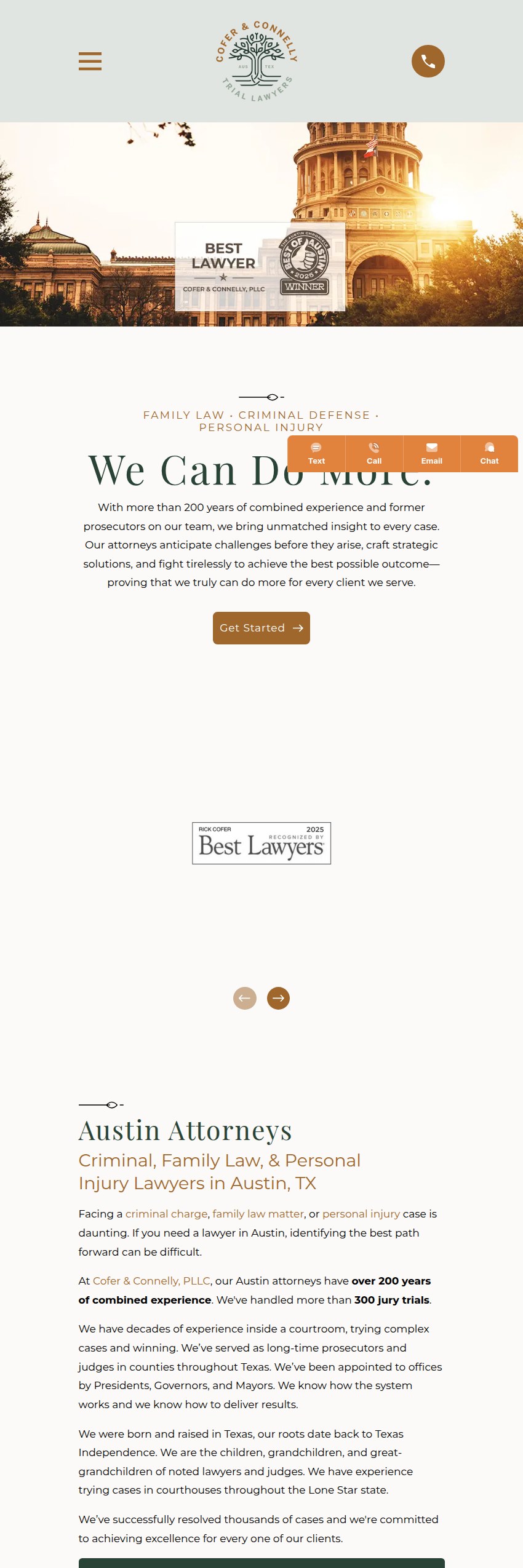 Screenshot of the Cofer & Connelly, PLLC website