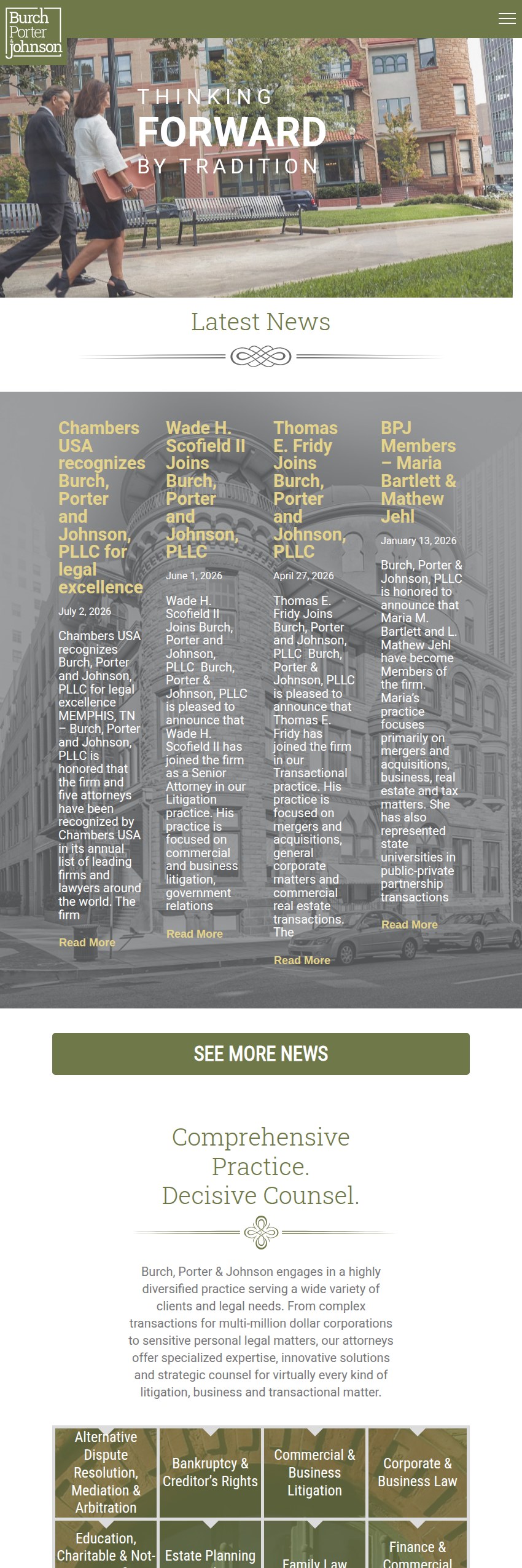 Screenshot of the Burch, Porter & Johnson, PLLC website