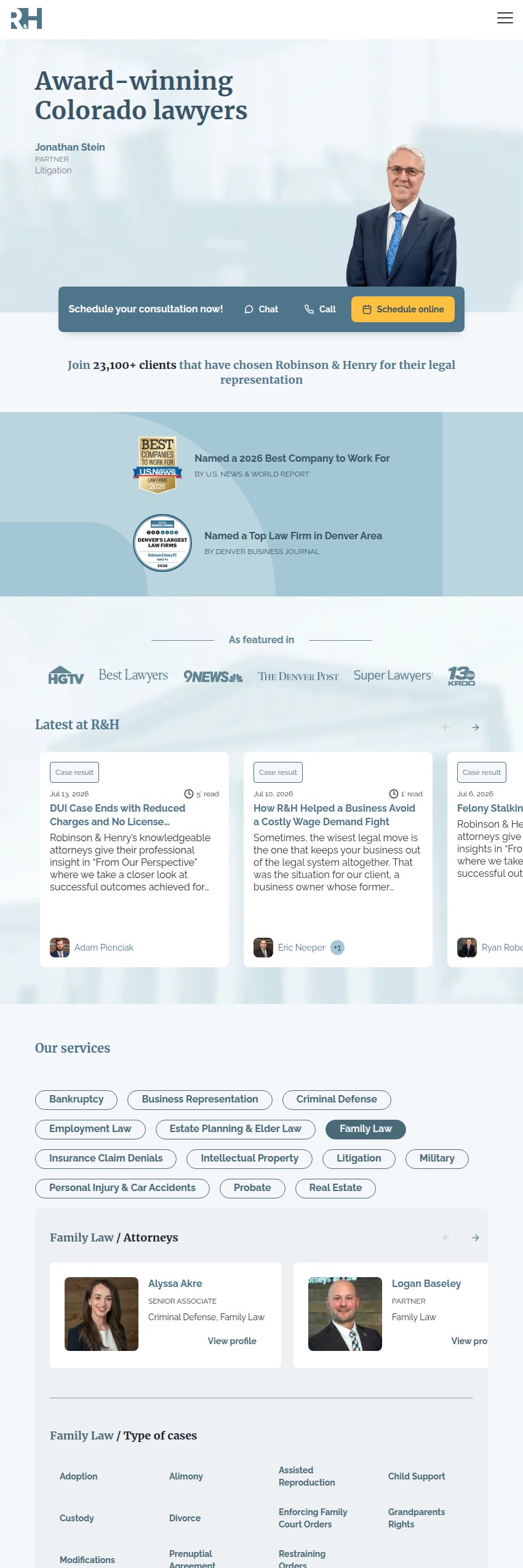 Screenshot of the Robinson & Henry, P.C. website