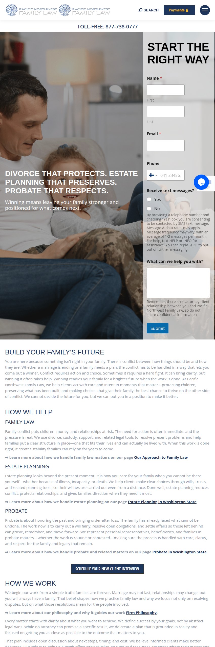 Screenshot of the Pacific Northwest Family Law website