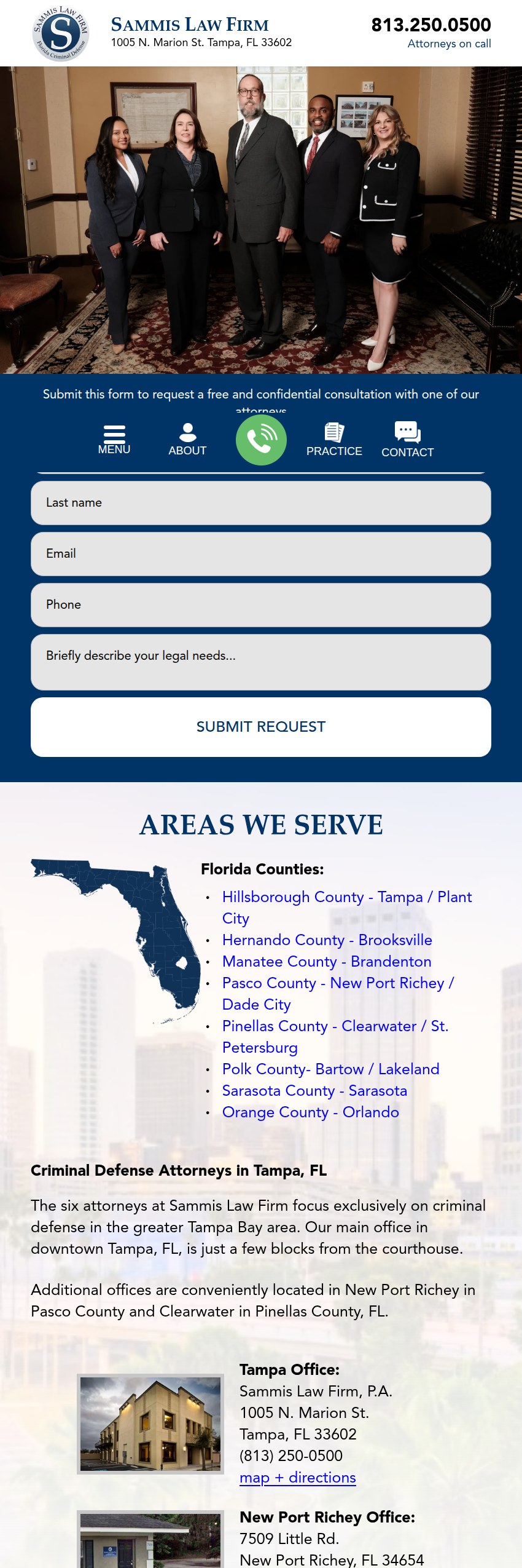 Screenshot of the Sammis Law Firm, P.A. website