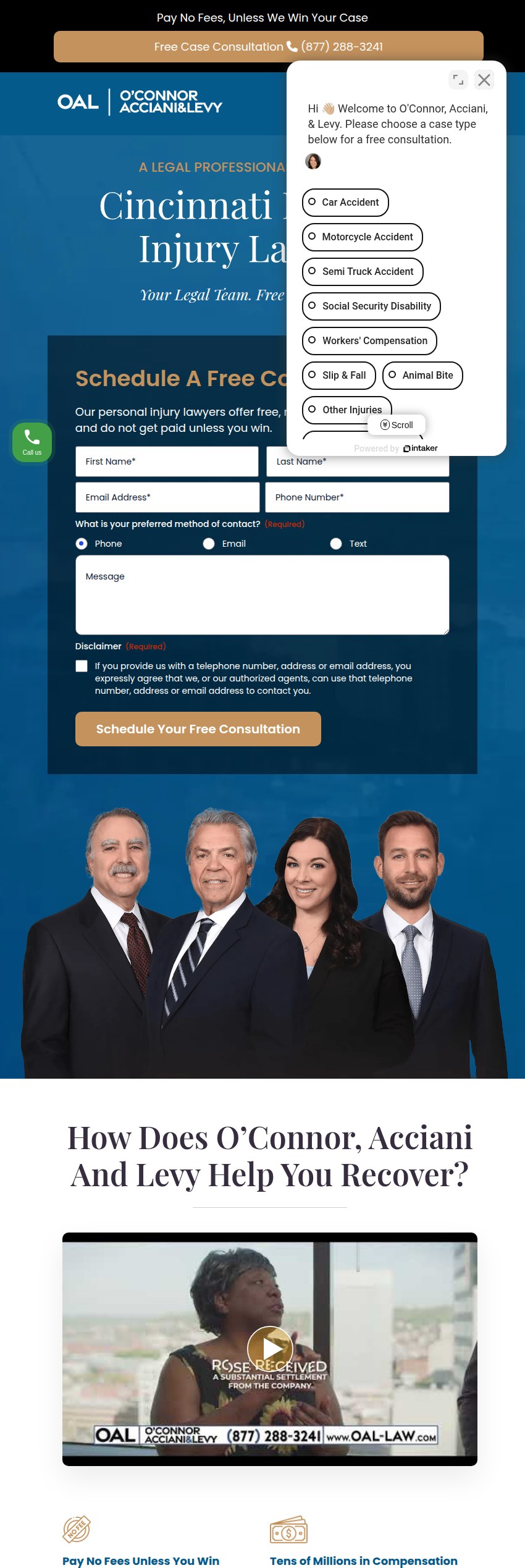Screenshot of the O'Connor Acciani & Levy LLC website