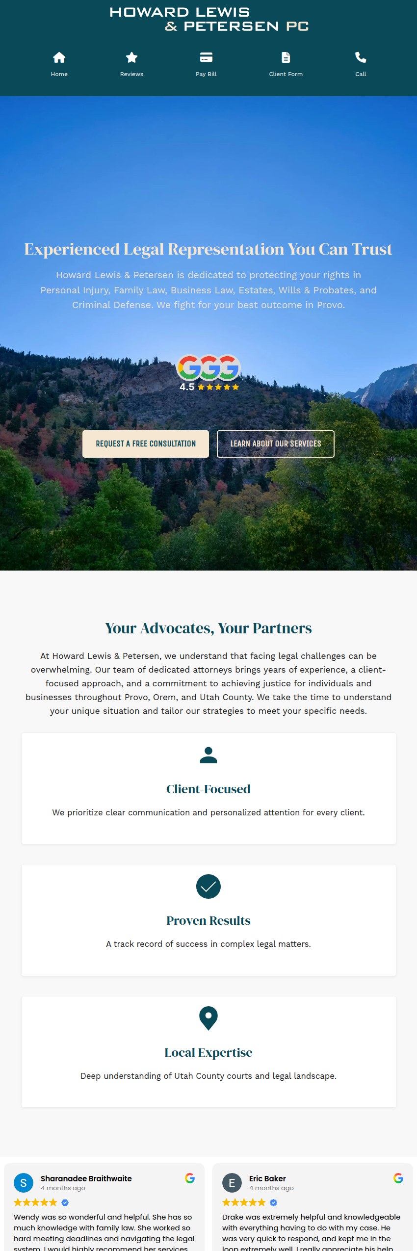 Screenshot of the Howard, Lewis & Petersen, P.C. website