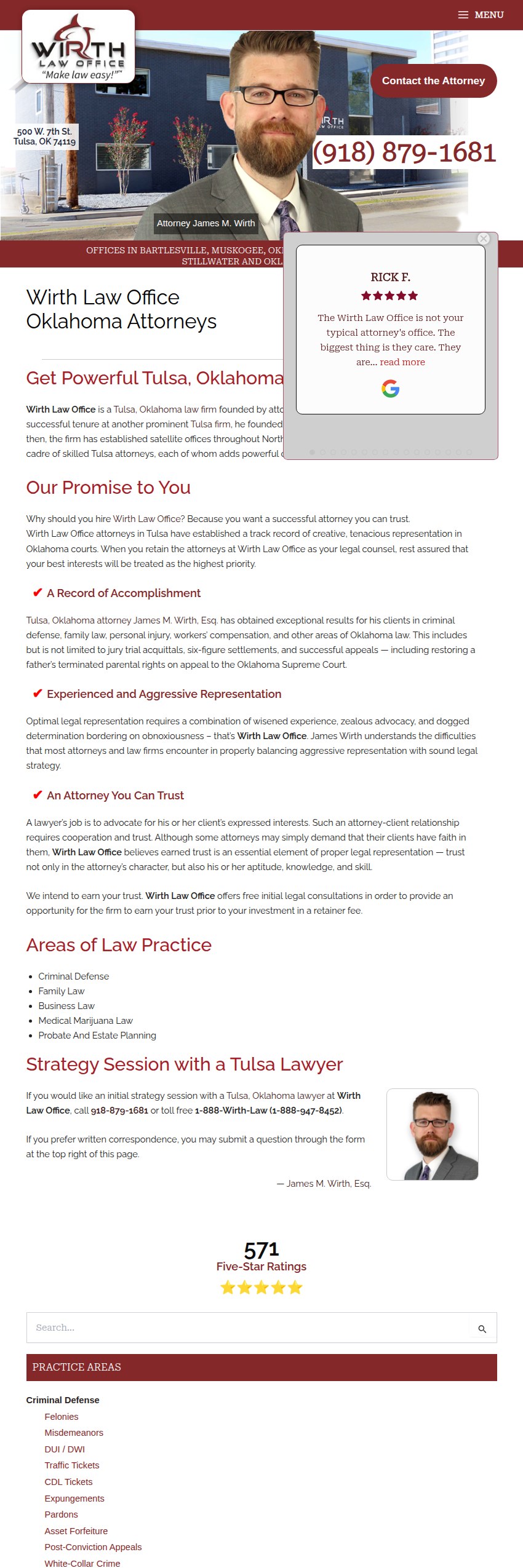 Screenshot of the Wirth Law Office website