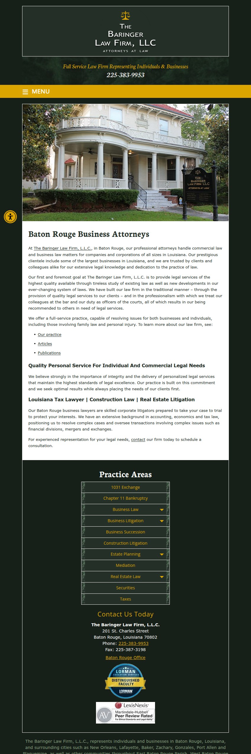 Screenshot of the The Baringer Law Firm, L.L.C. website