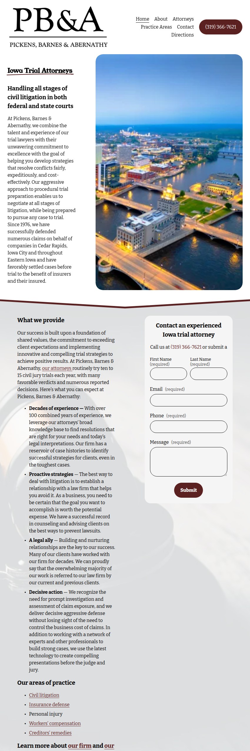 Screenshot of the Pickens, Barnes & Abernathy website