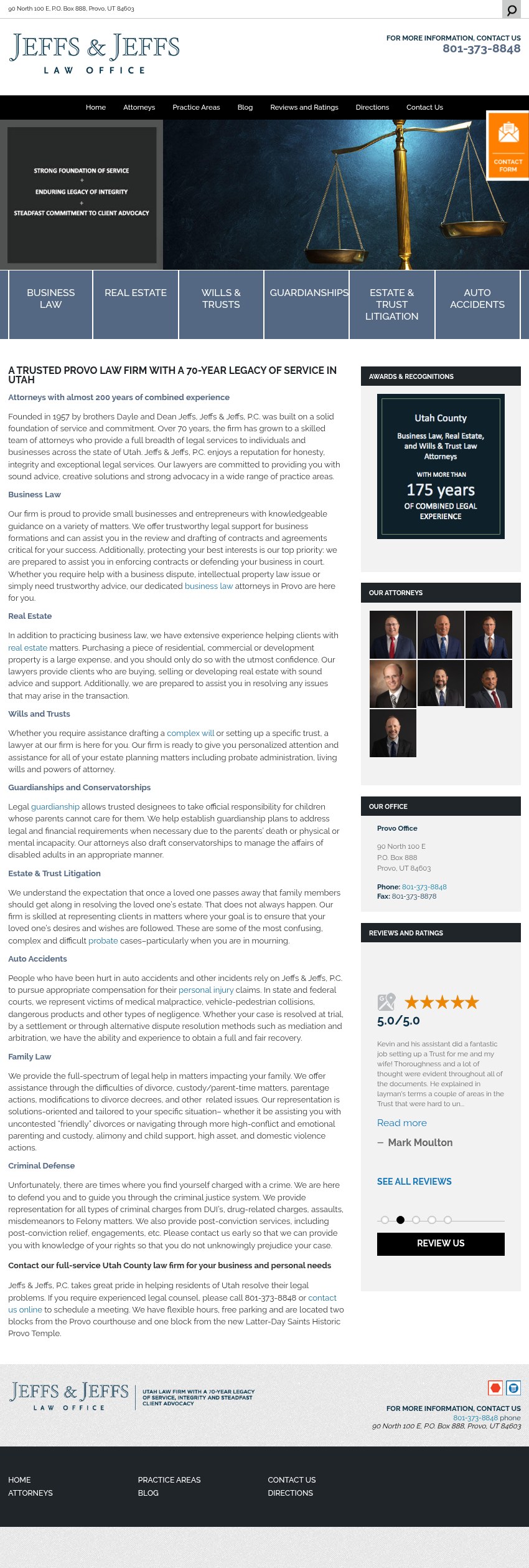 Screenshot of the Jeffs & Jeffs, P.C. website