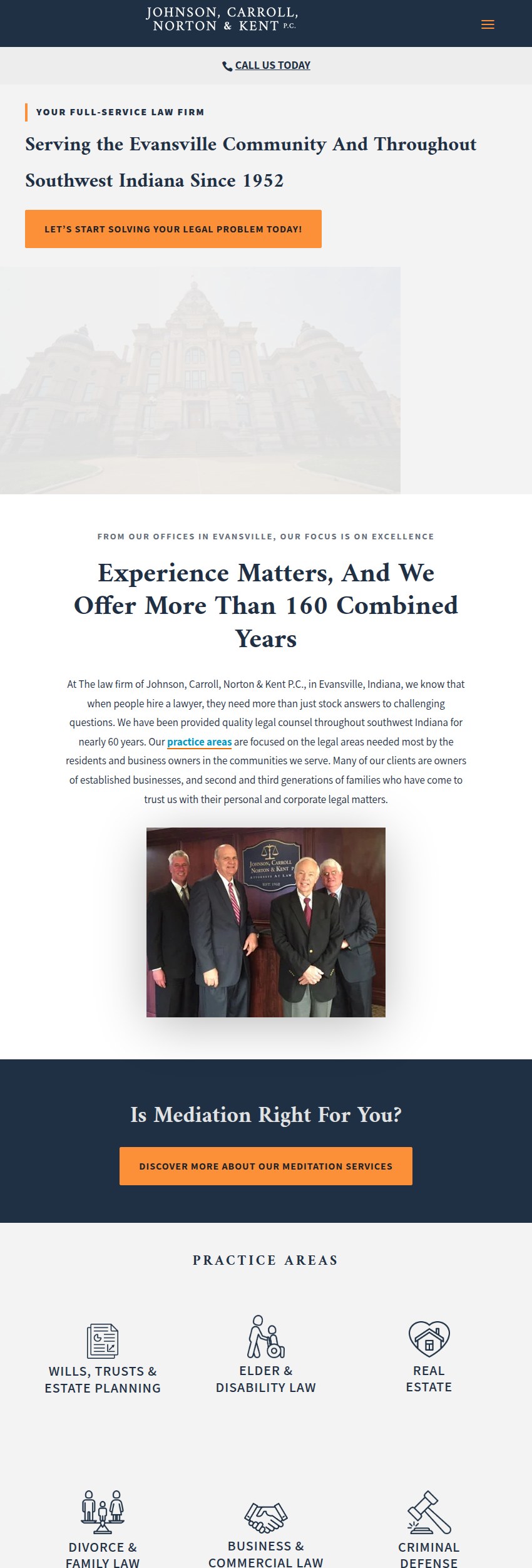 Screenshot of the Johnson, Carroll, Norton & Kent P.C. website