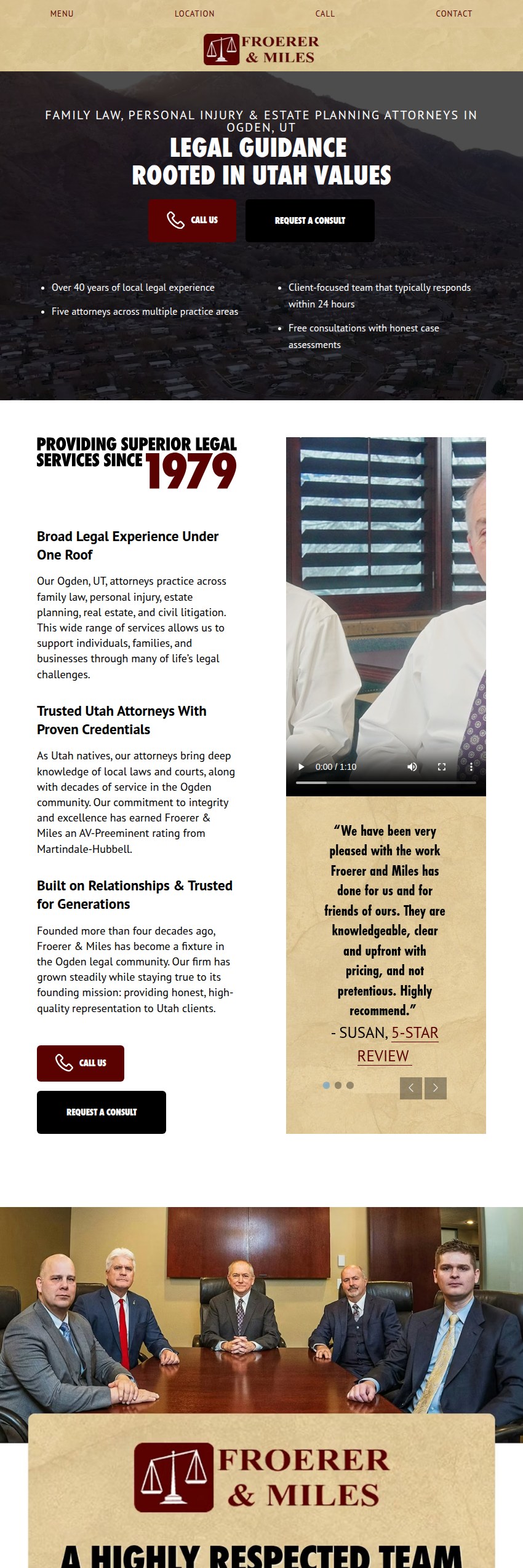 Screenshot of the Froerer & Miles, P.C. website