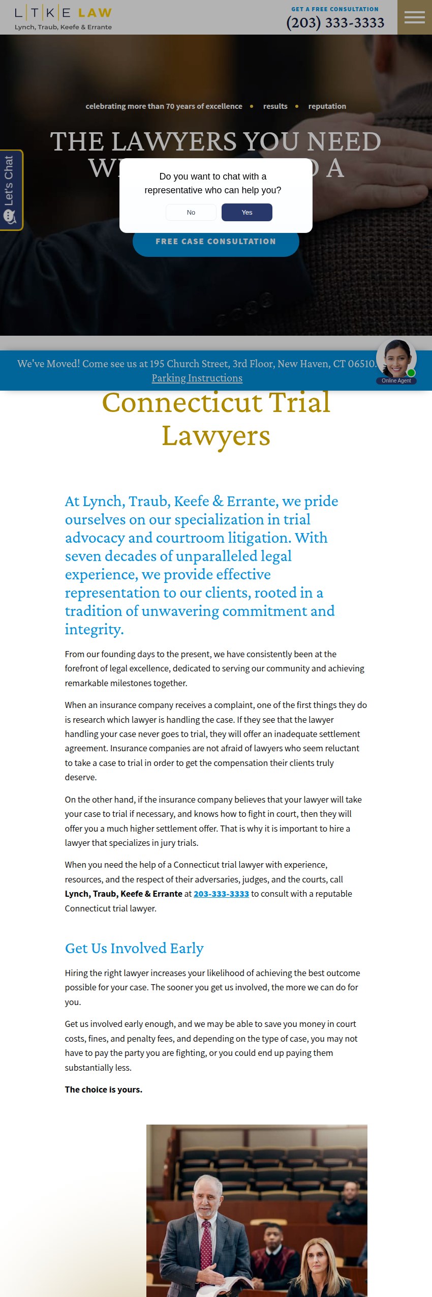 Screenshot of the Lynch, Traub, Keefe & Errante, P.C. website