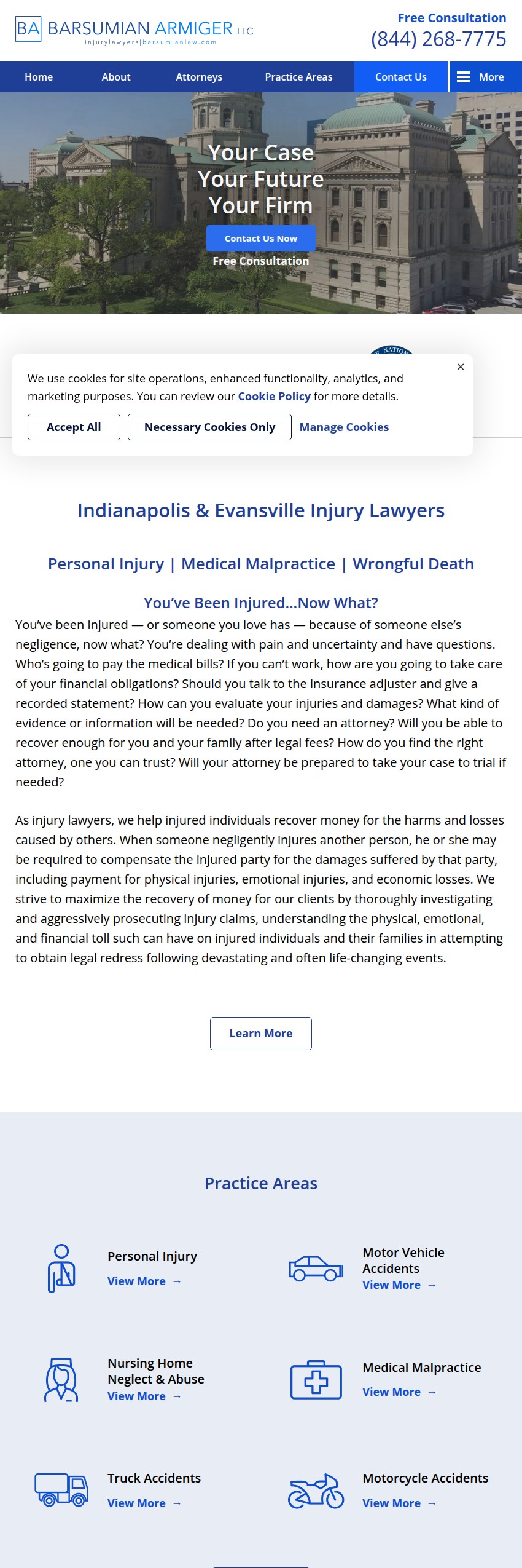 Screenshot of the Barsumian Armiger Injury Lawyers website