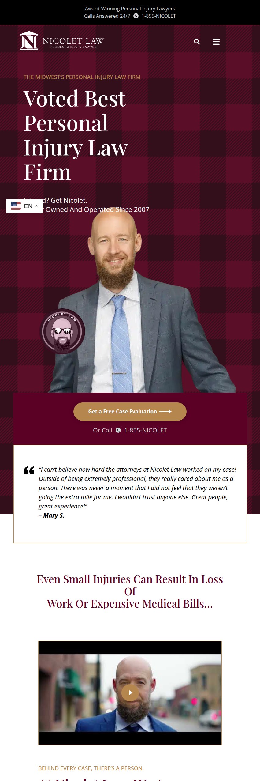 Screenshot of the Nicolet Law Office, S.C. website