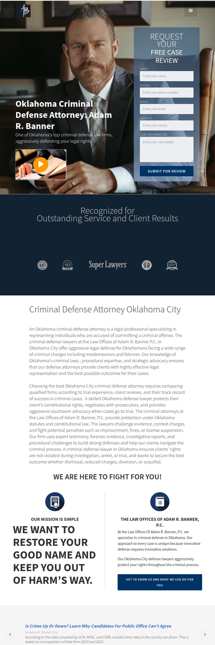 Screenshot of the Law Offices of Adam R. Banner, P.C. website