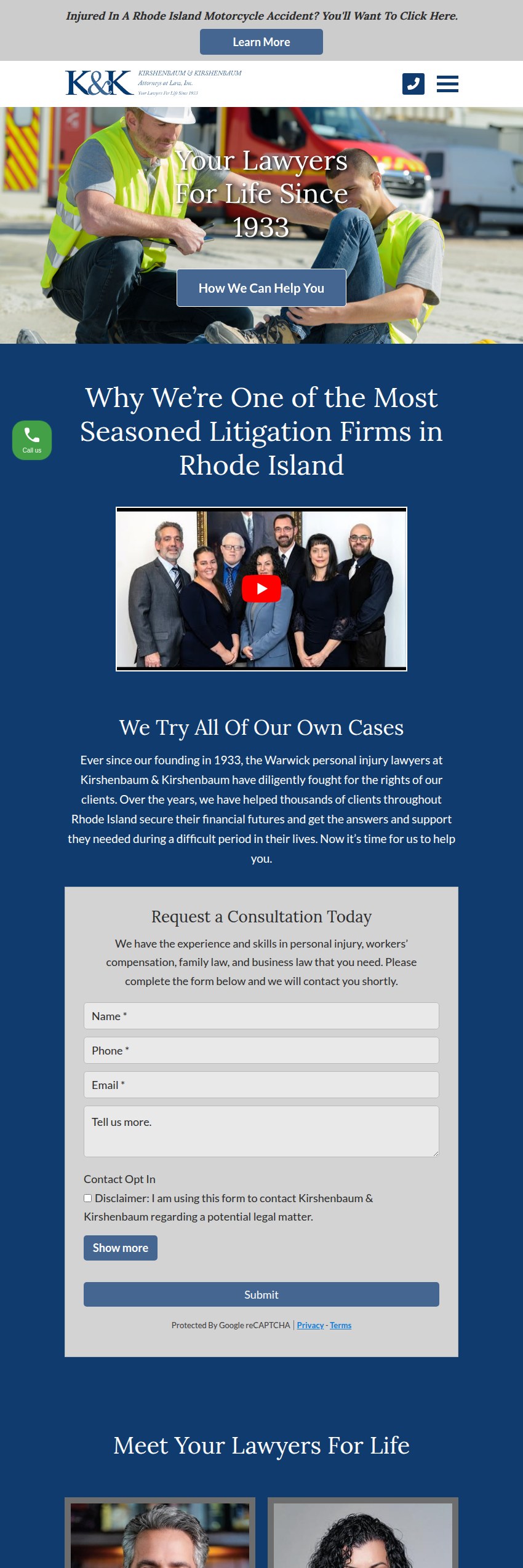 Screenshot of the Kirshenbaum & Kirshenbaum, Attorneys At Law, Inc. website