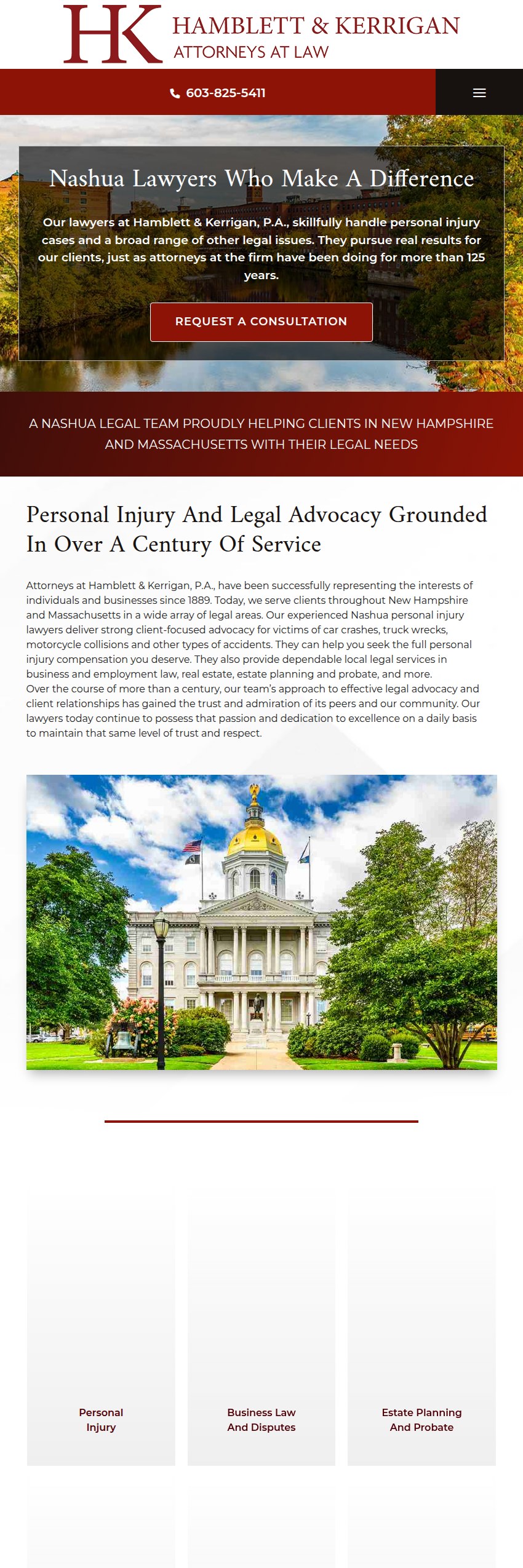 Screenshot of the Hamblett & Kerrigan, P.A. website