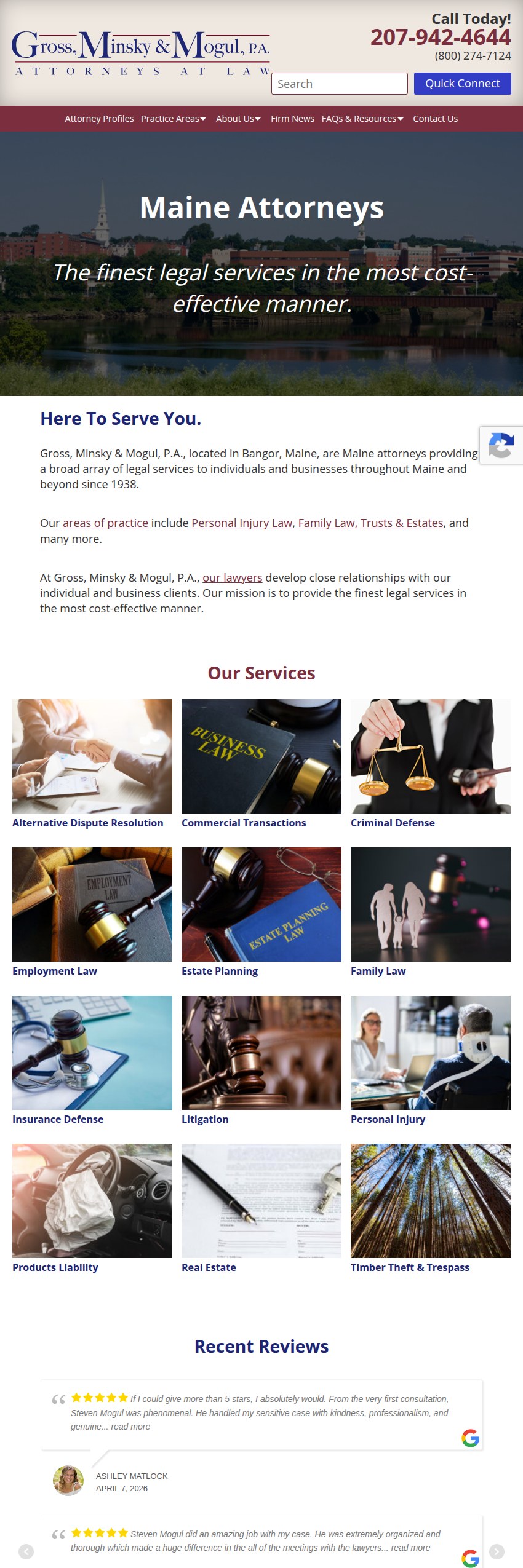 Screenshot of the Gross, Minsky & Mogul, P.A. website
