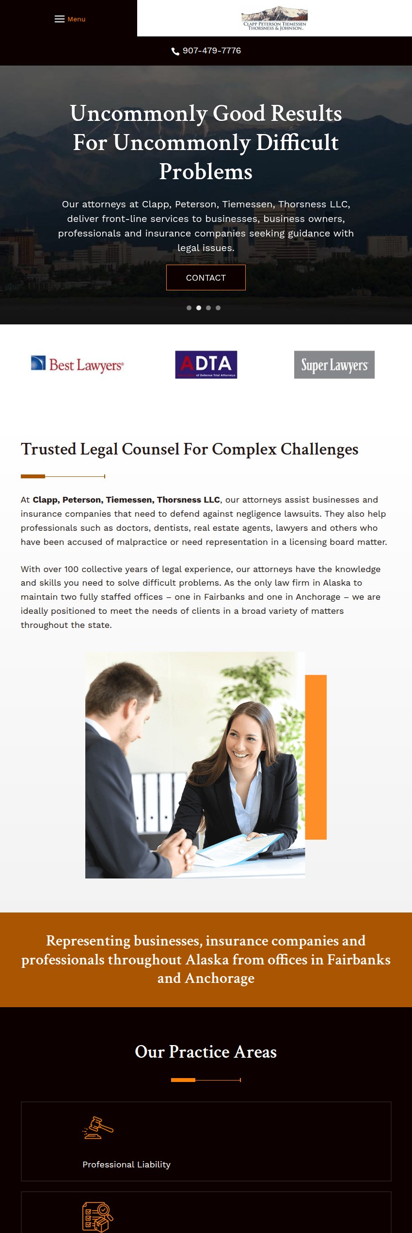 Screenshot of the Clapp, Peterson, Tiemessen, Thorsness LLC website