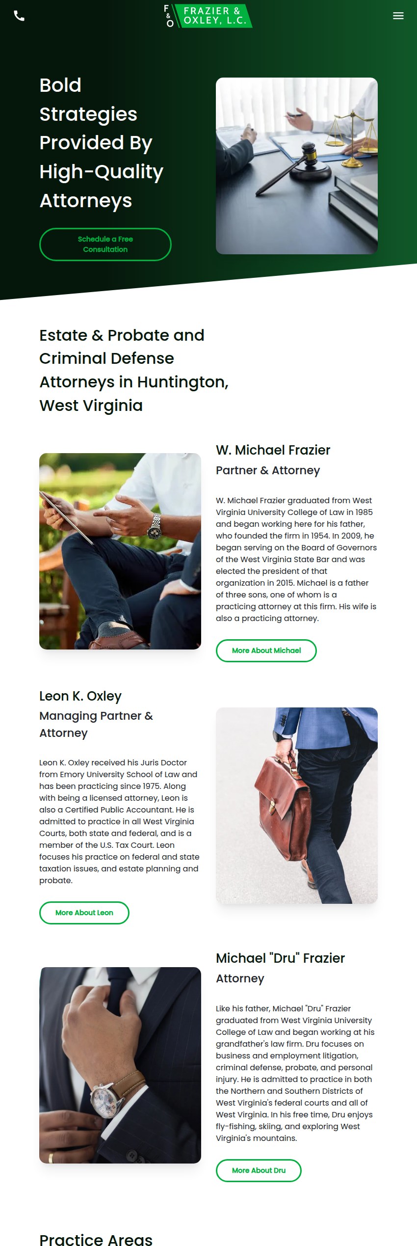Screenshot of the Frazier & Oxley, L.C. website