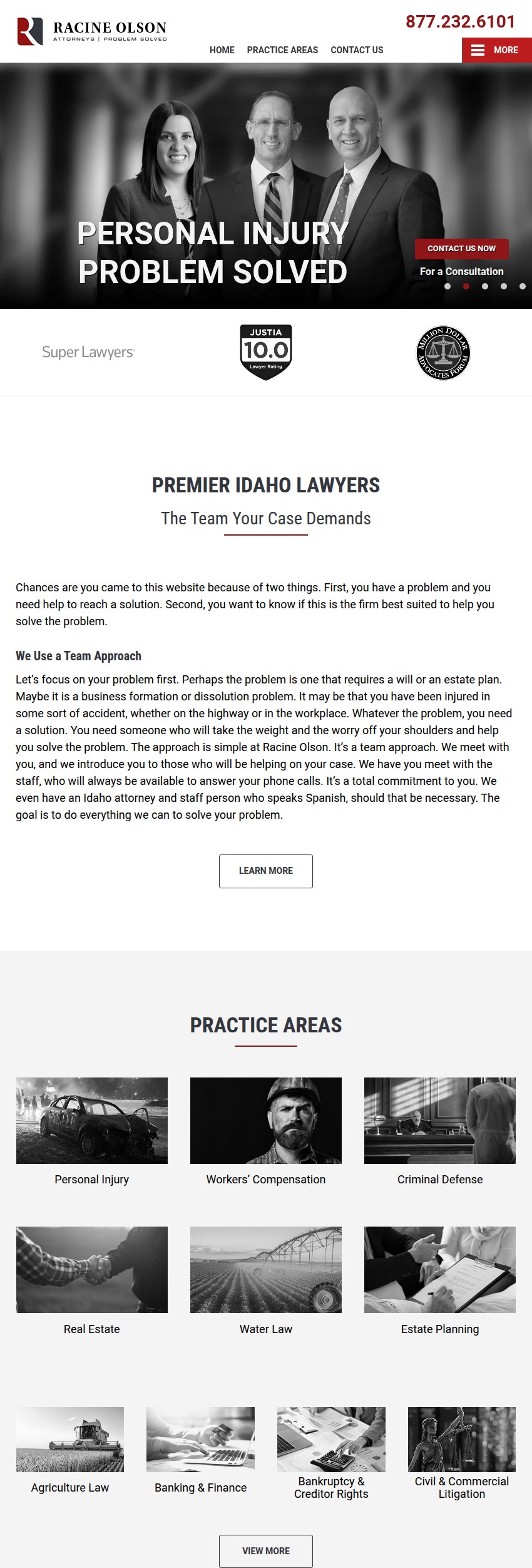Screenshot of the Racine Olson website