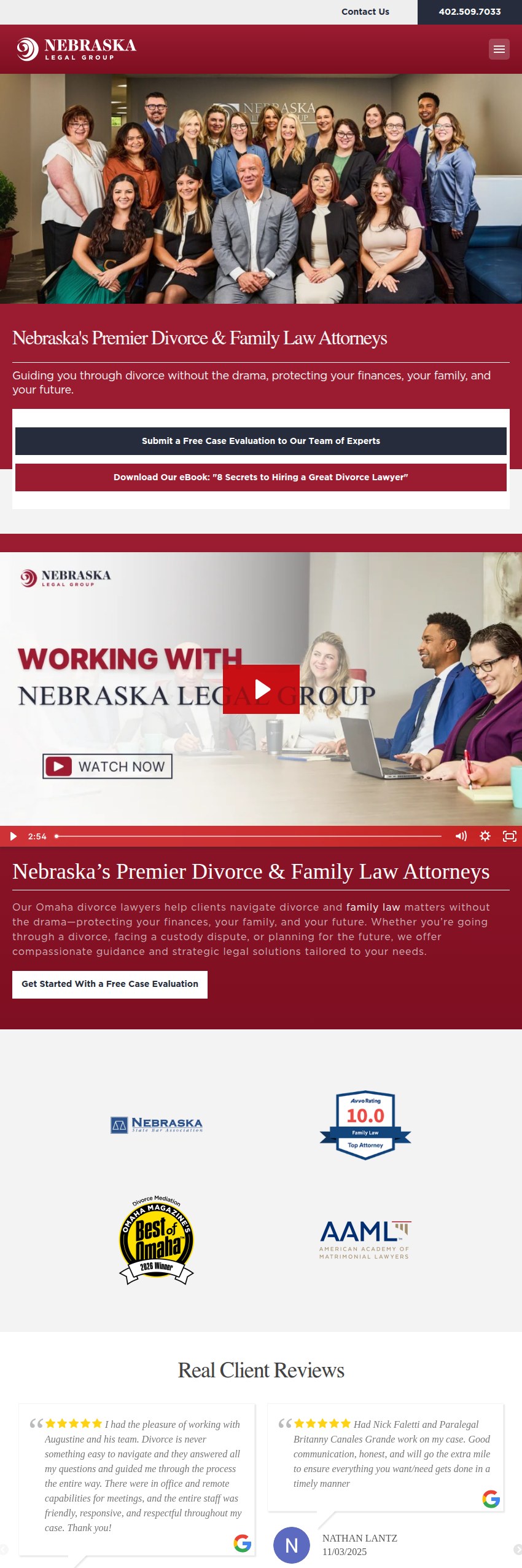 Screenshot of the Nebraska Legal Group website