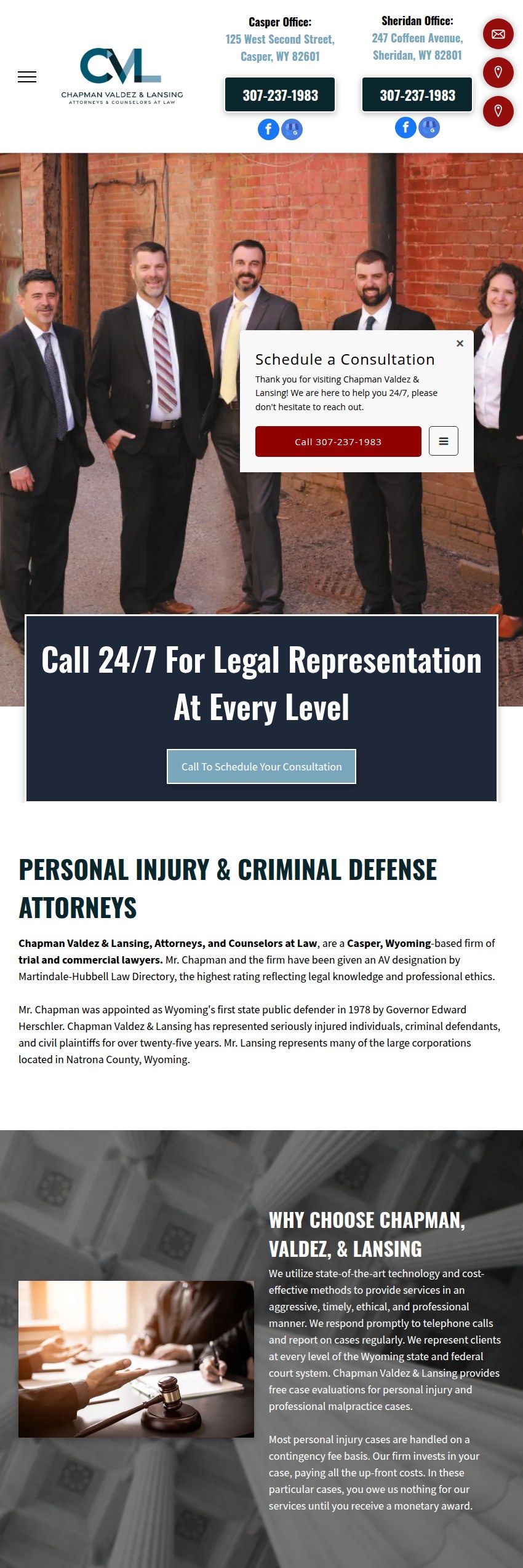 Screenshot of the Chapman, Valdez, & Lansing website