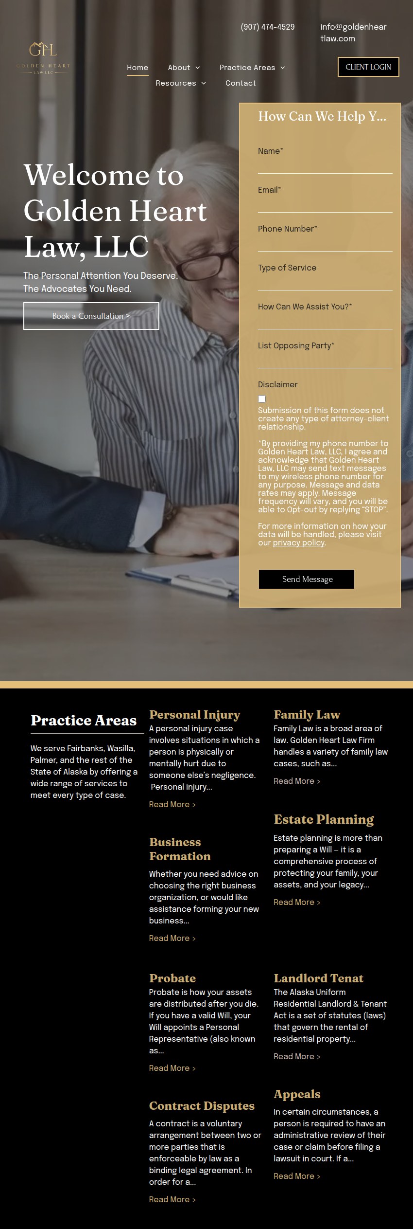 Screenshot of the Golden Heart Law, LLC website