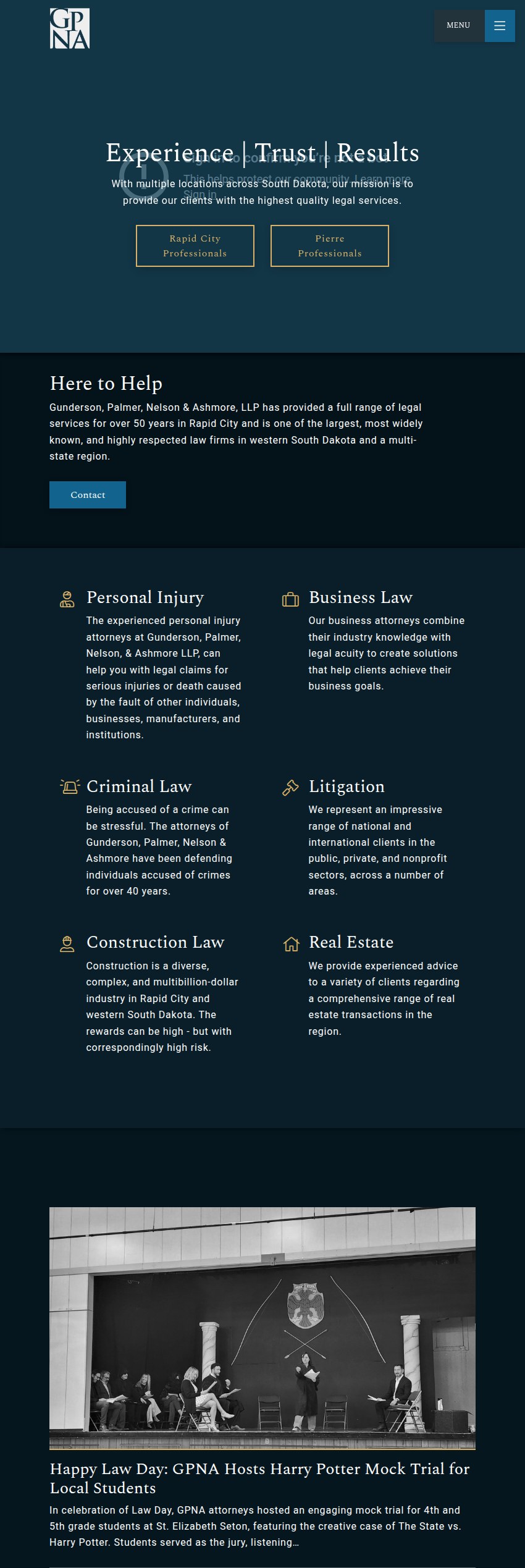 Screenshot of the Gunderson, Palmer, Nelson & Ashmore, LLP website
