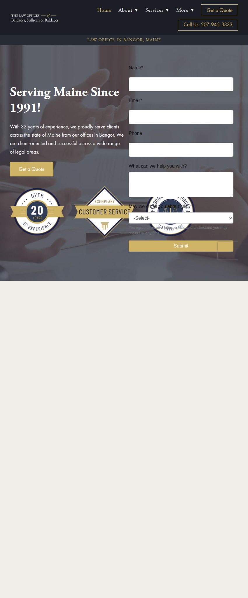 Screenshot of the The Law Offices of Baldacci, Sullivan & Baldacci website