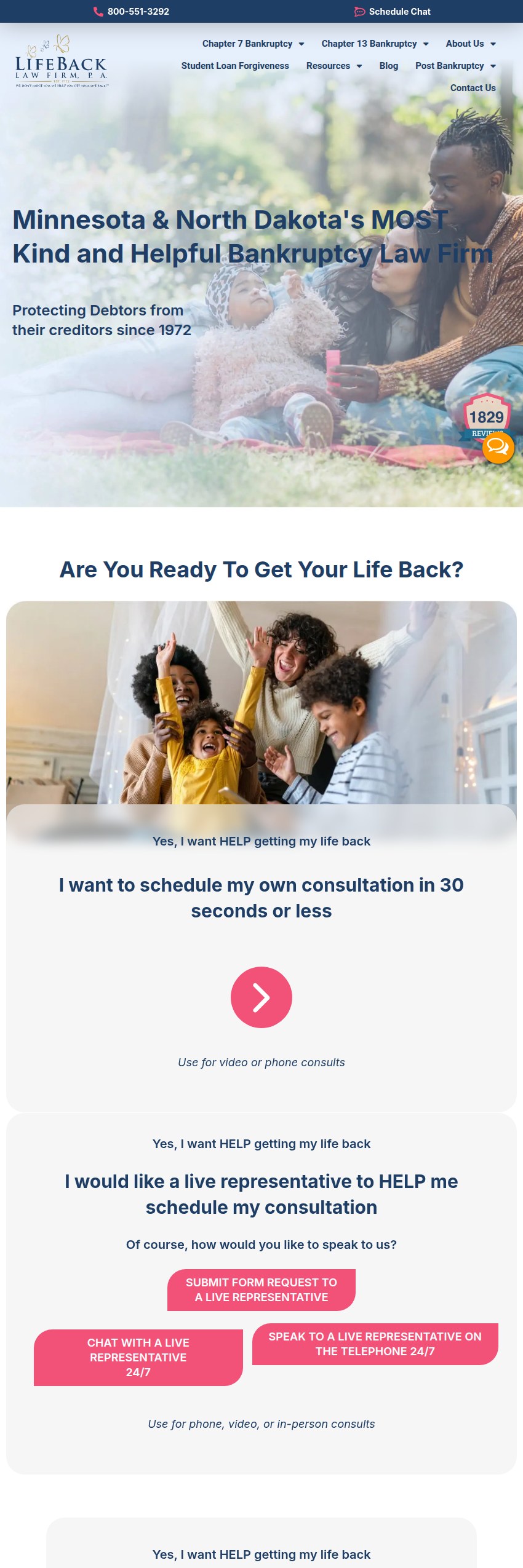 Screenshot of the LifeBack Law Firm, P.A. website