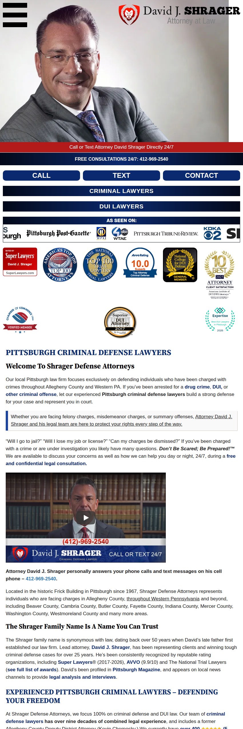 Screenshot of the Shrager Defense Attorneys website