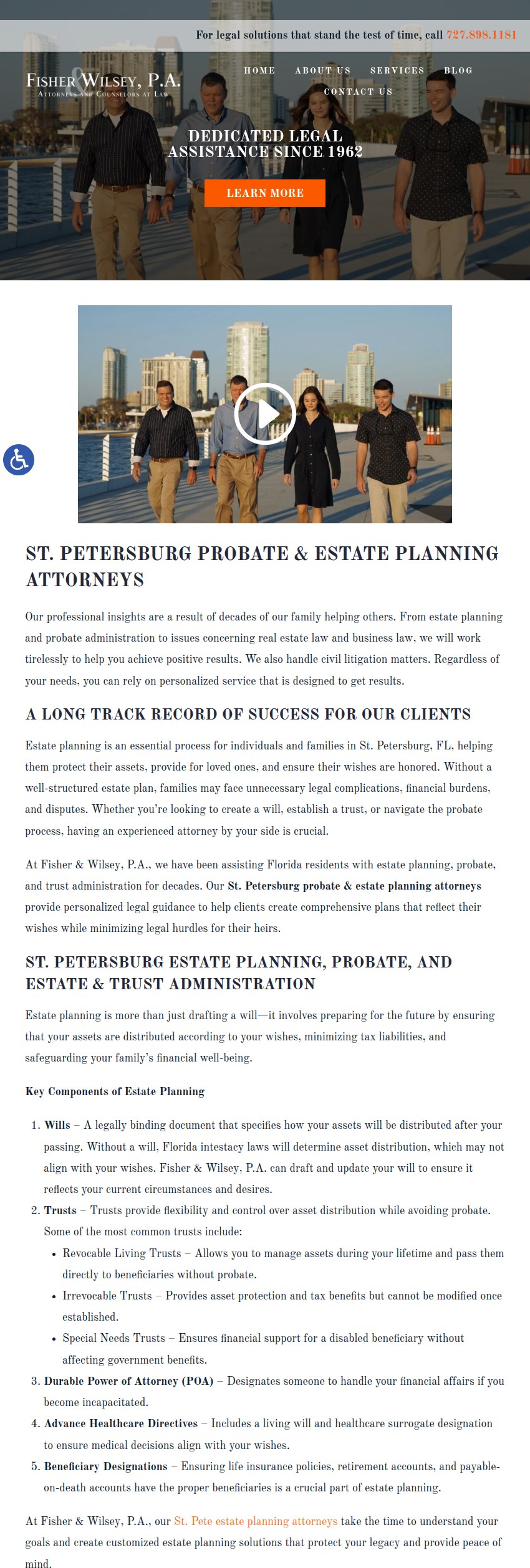 Screenshot of the Fisher & Wilsey, P.A. website