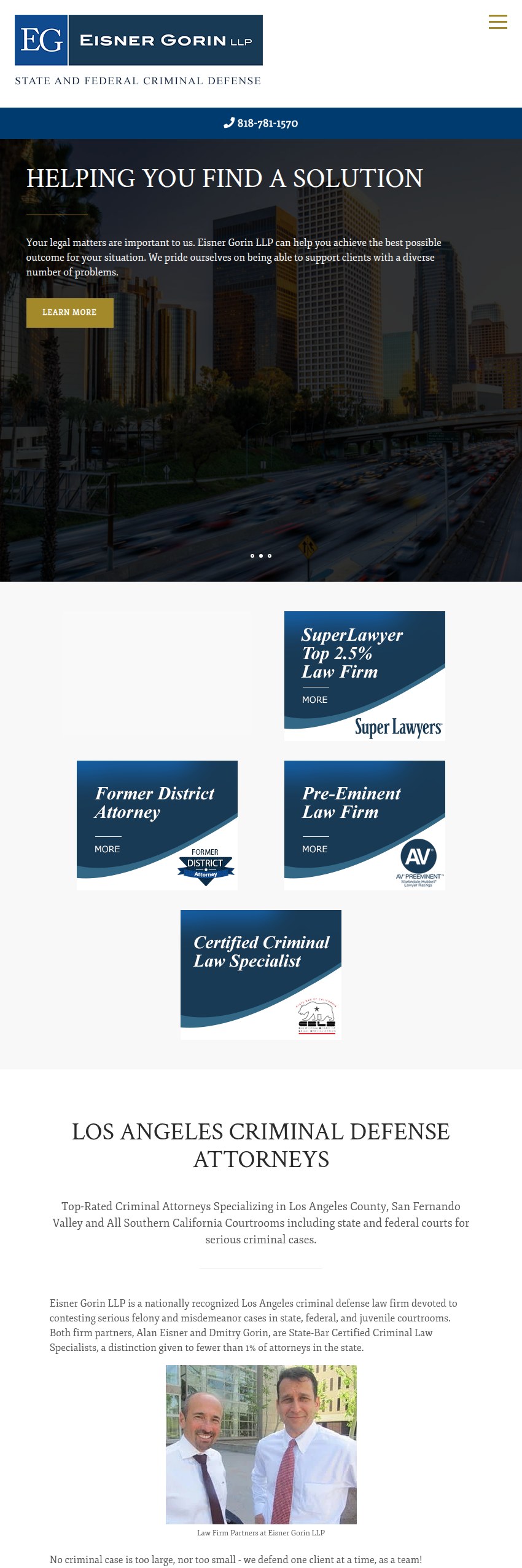 Screenshot of the Eisner Gorin LLP website