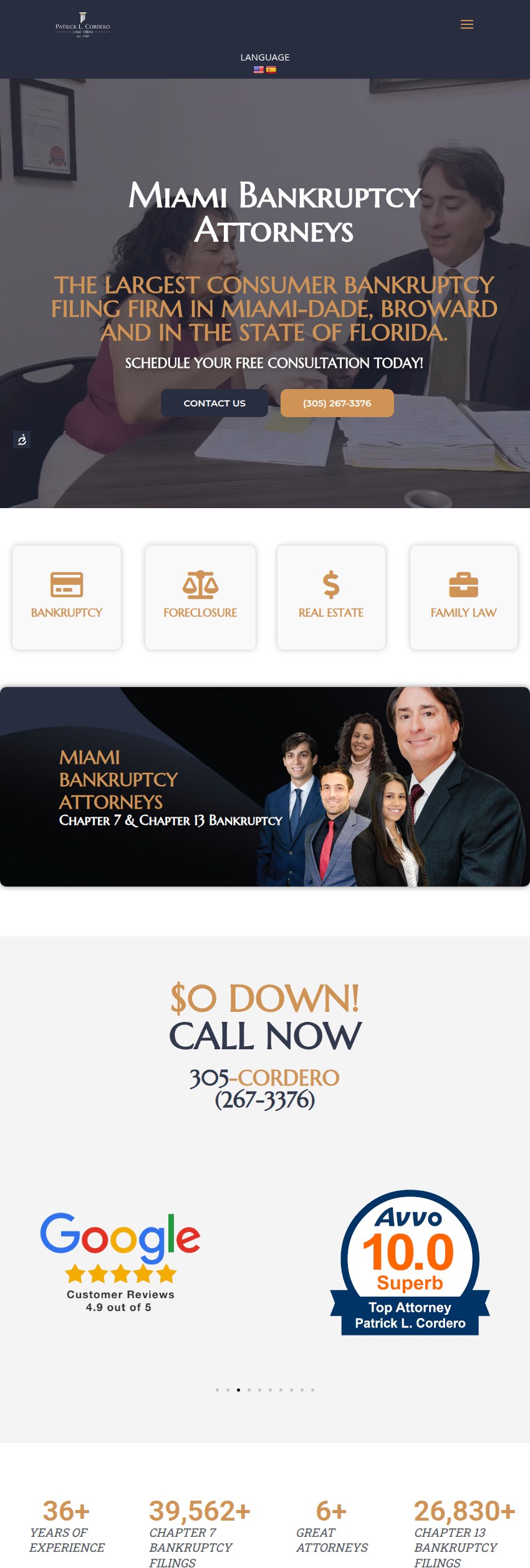 Screenshot of the The Law Offices of Patrick L. Cordero, PA website