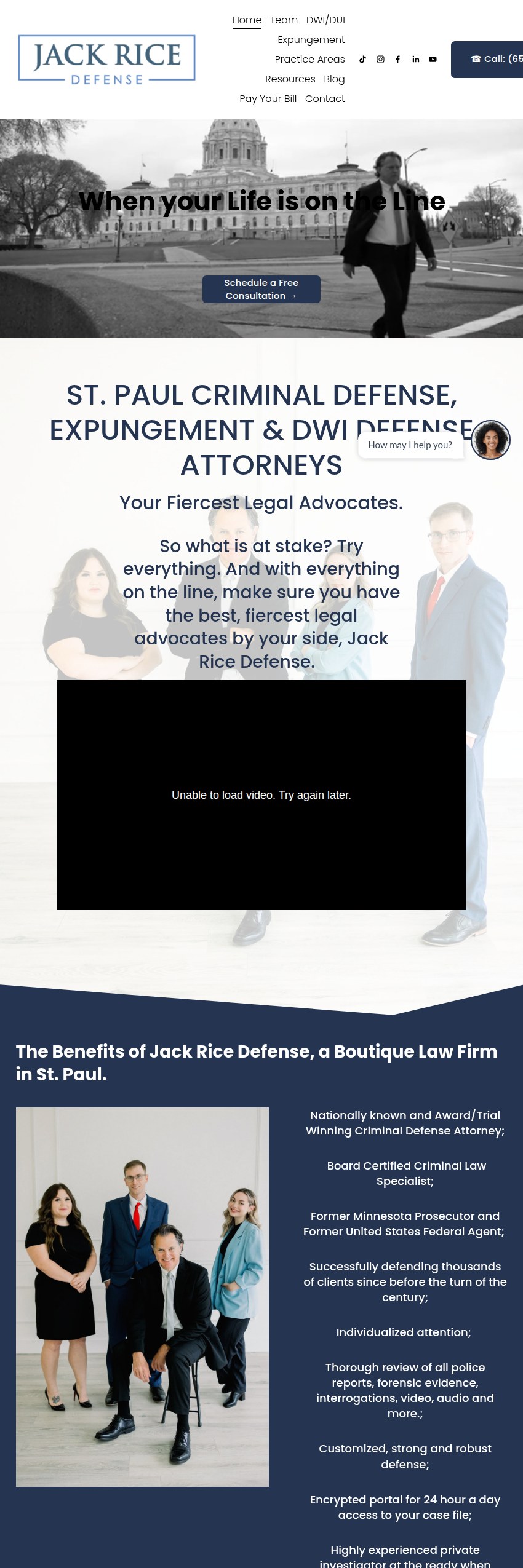 Screenshot of the Jack Rice Defense website
