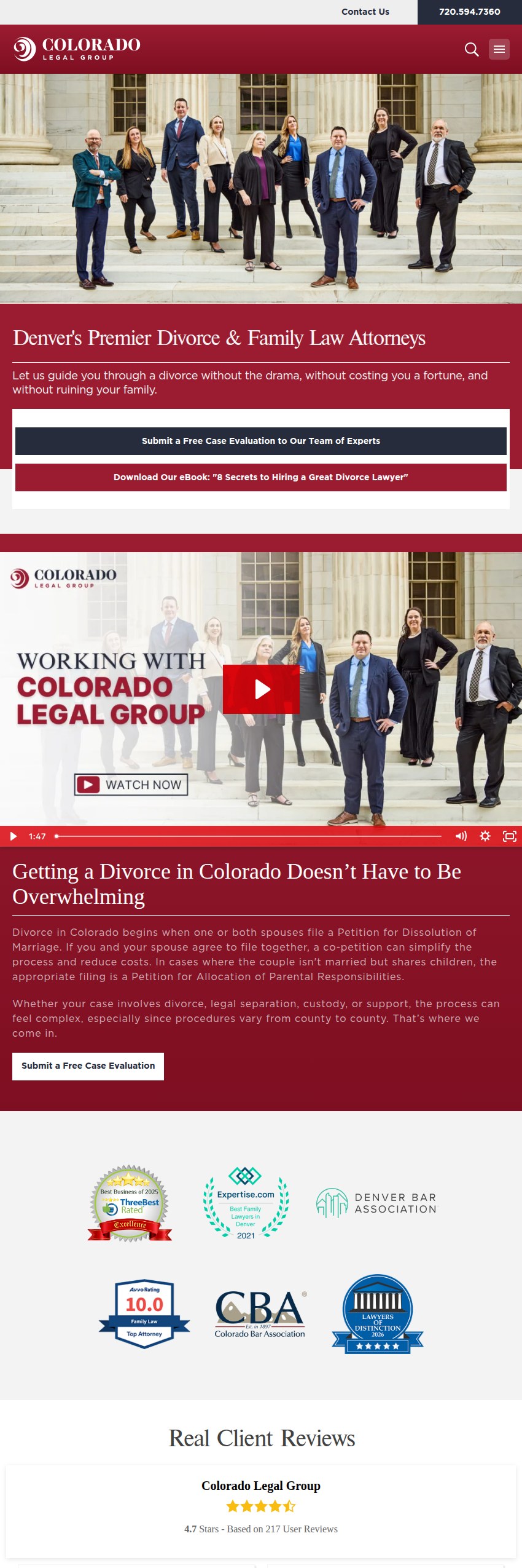 Screenshot of the Colorado Legal Group website