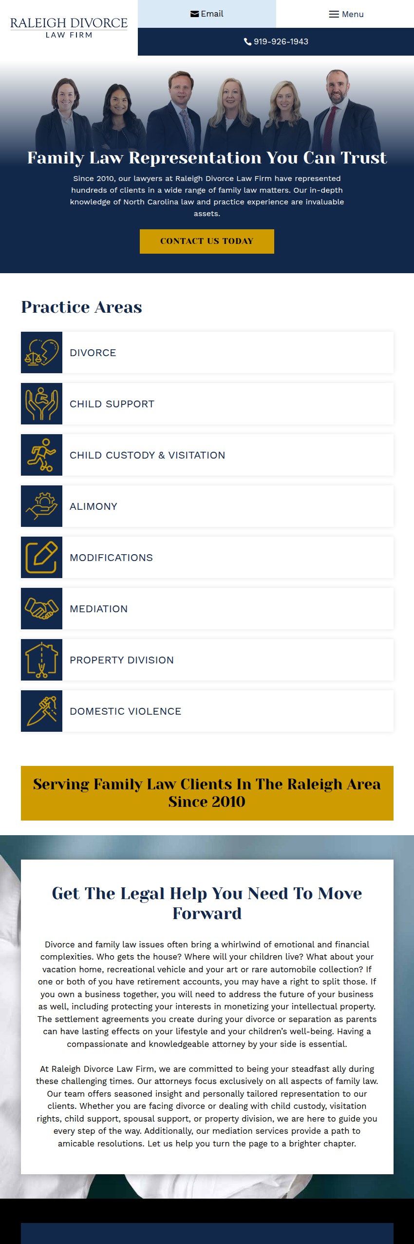 Screenshot of the Raleigh Divorce Law Firm website