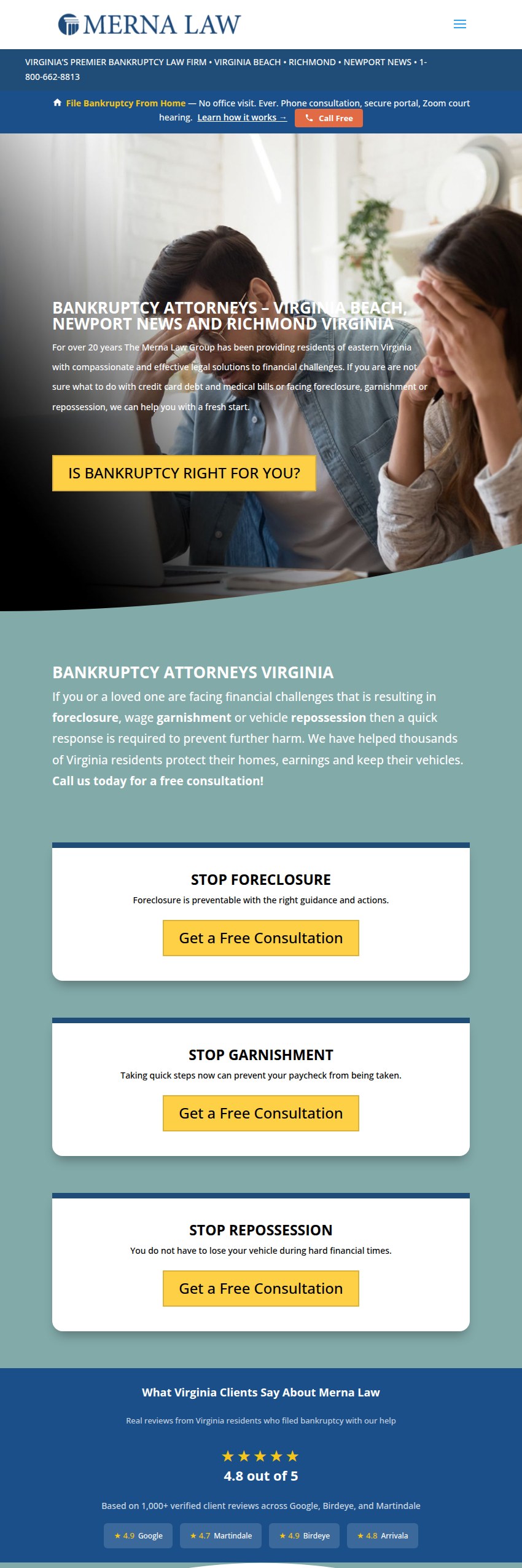 Screenshot of the The Merna Law Group, P.C. website