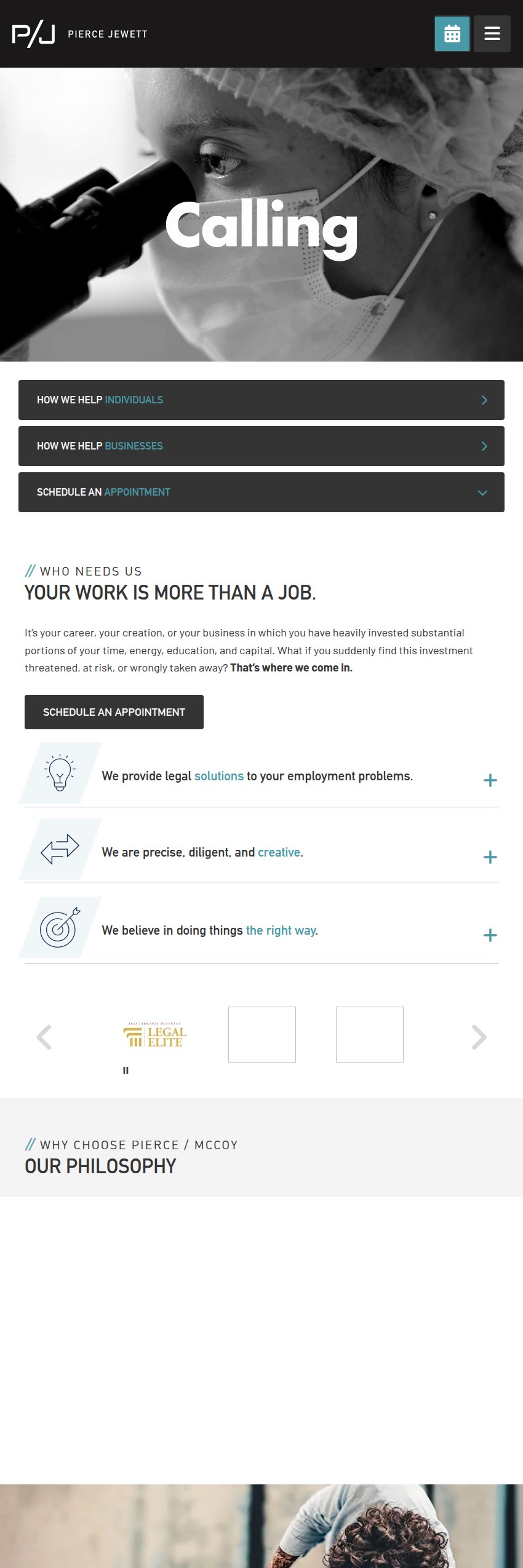 Screenshot of the Pierce Jewett website