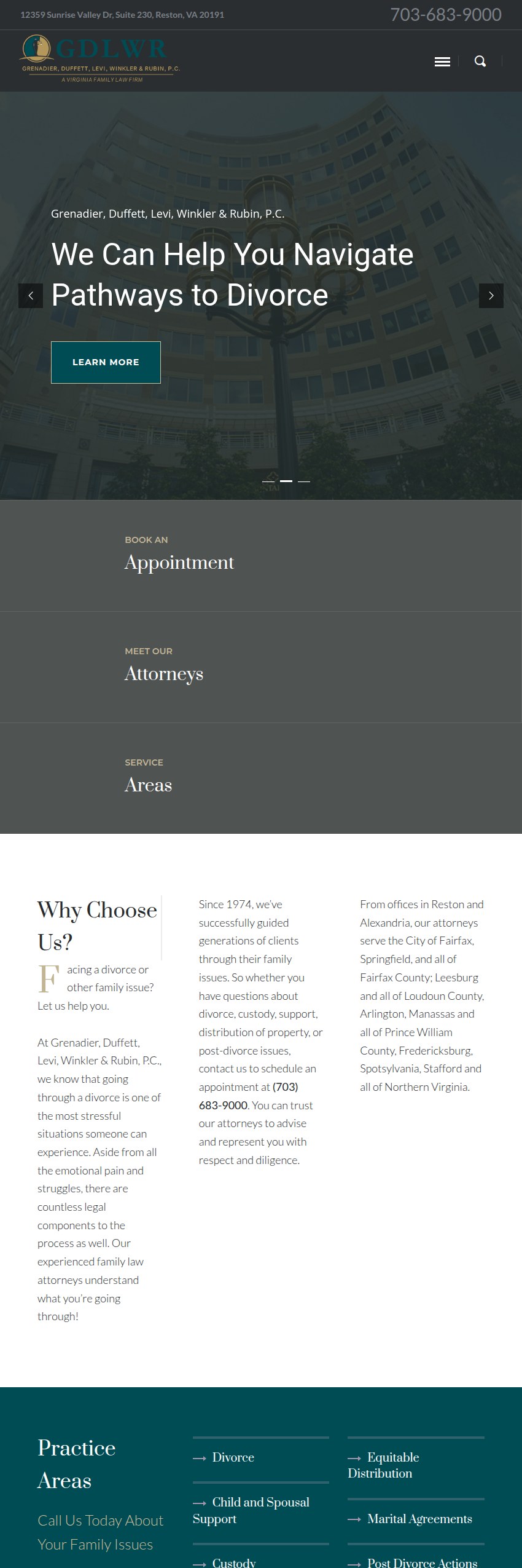 Screenshot of the Grenadier, Duffett, Levi, Winkler & Rubin, P.C. website