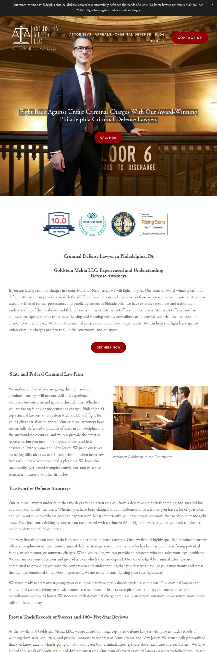 Screenshot of the Goldstein Mehta LLC website