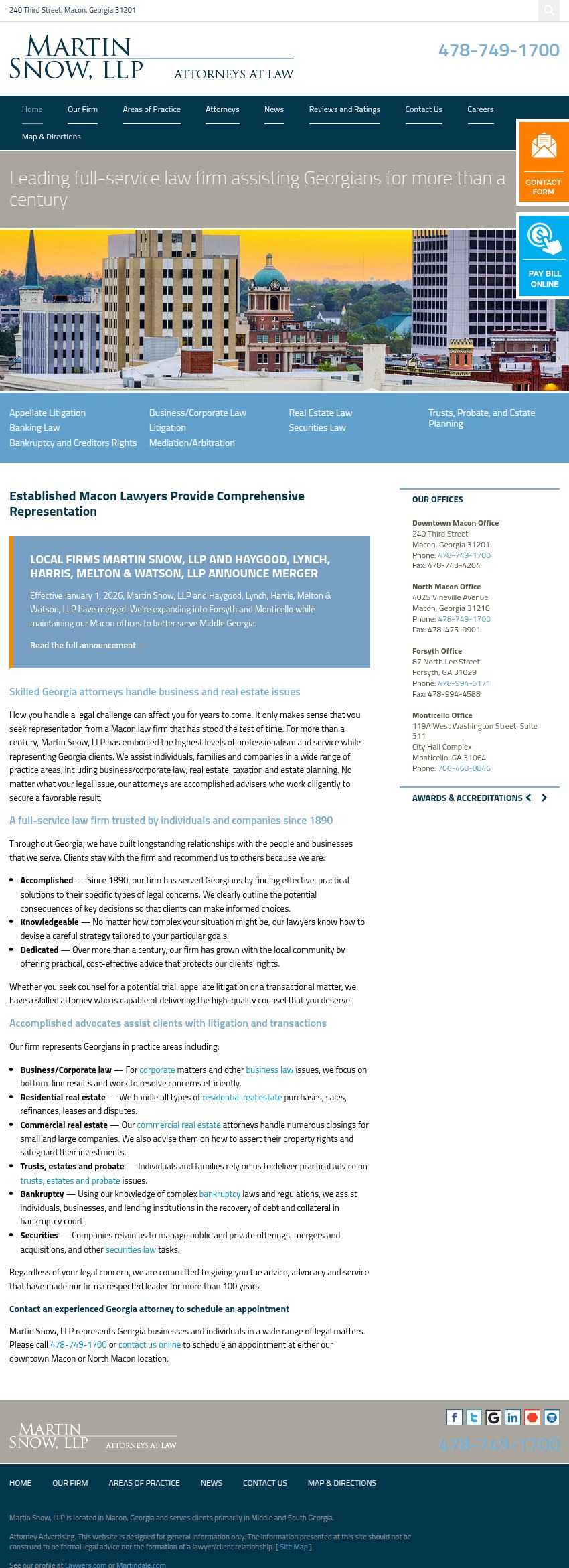 Screenshot of the Martin Snow, LLP website