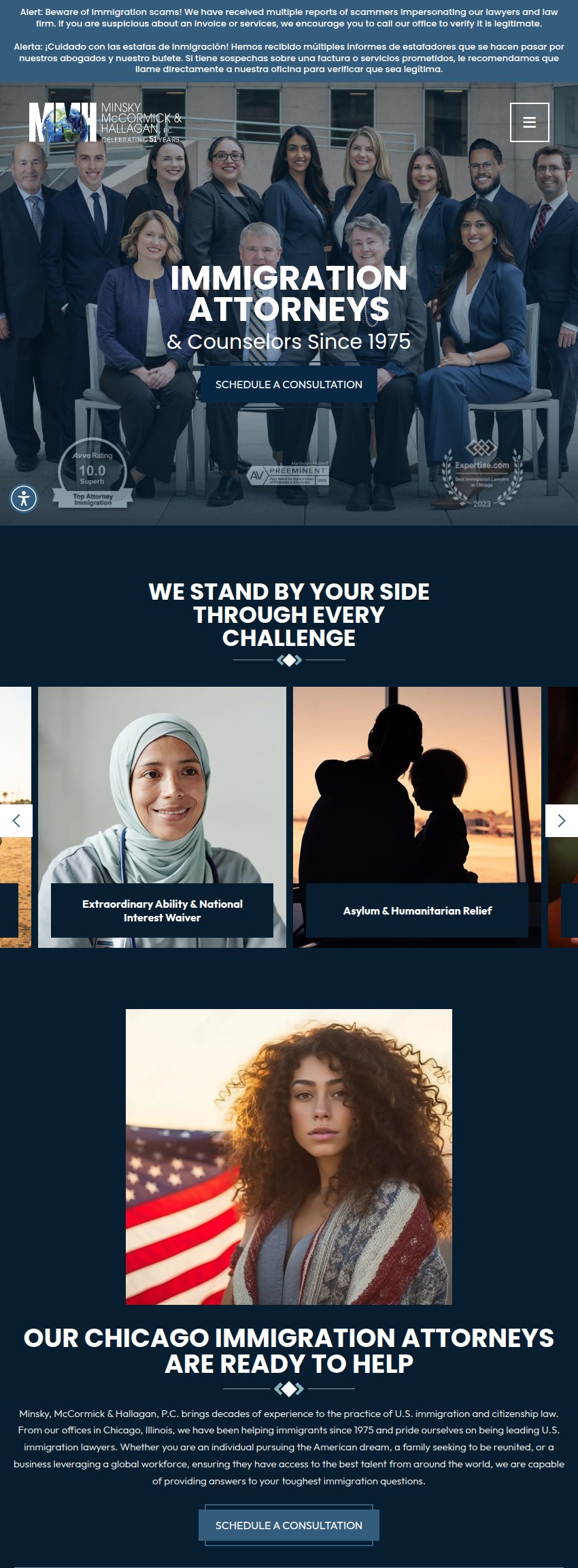 Screenshot of the Minsky, McCormick & Hallagan, P.C. website