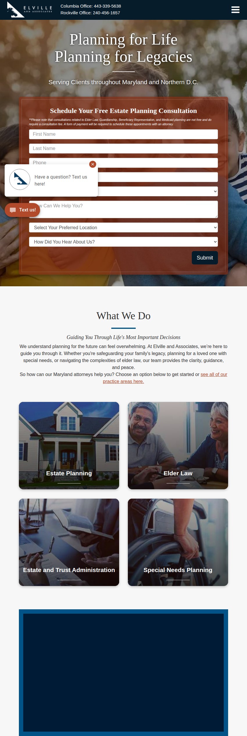 Screenshot of the Elville & Associates, P.C. website