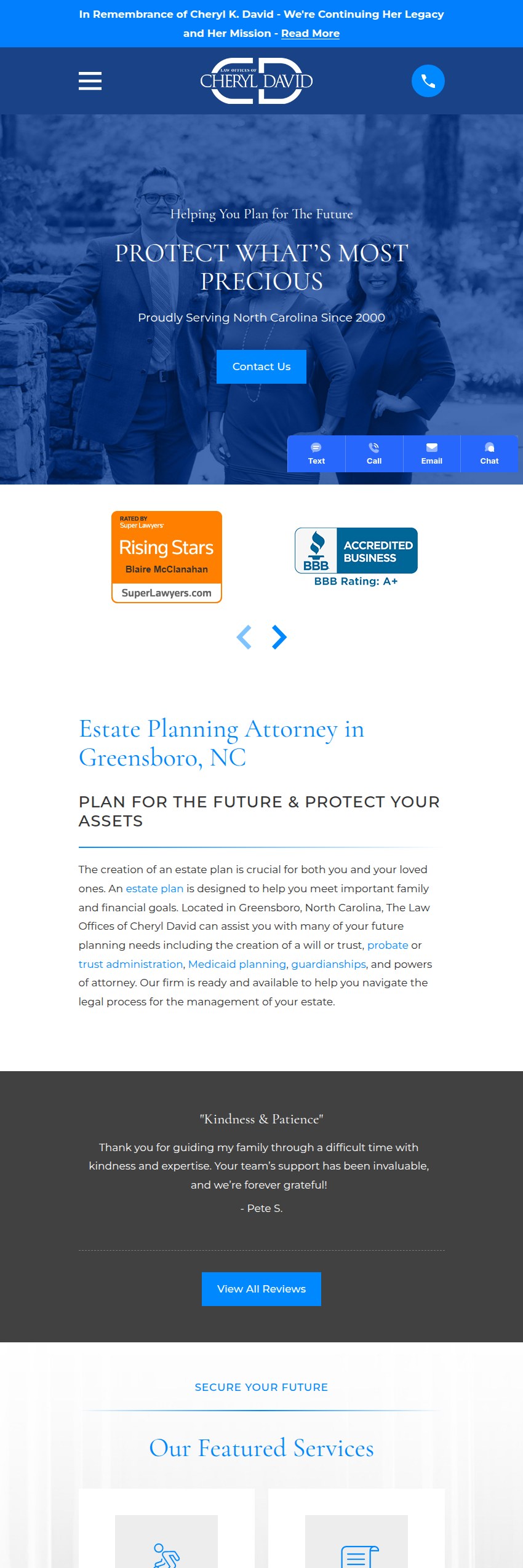 Screenshot of the Law Offices of Cheryl David website