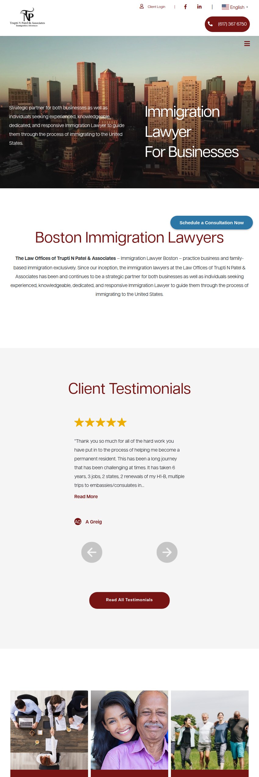 Screenshot of the Law Offices of Trupti N Patel & Associates website