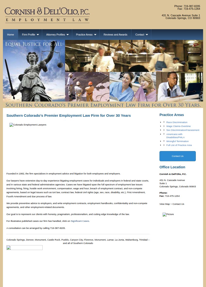 Screenshot of the Cornish & Dell'Olio, P.C. website