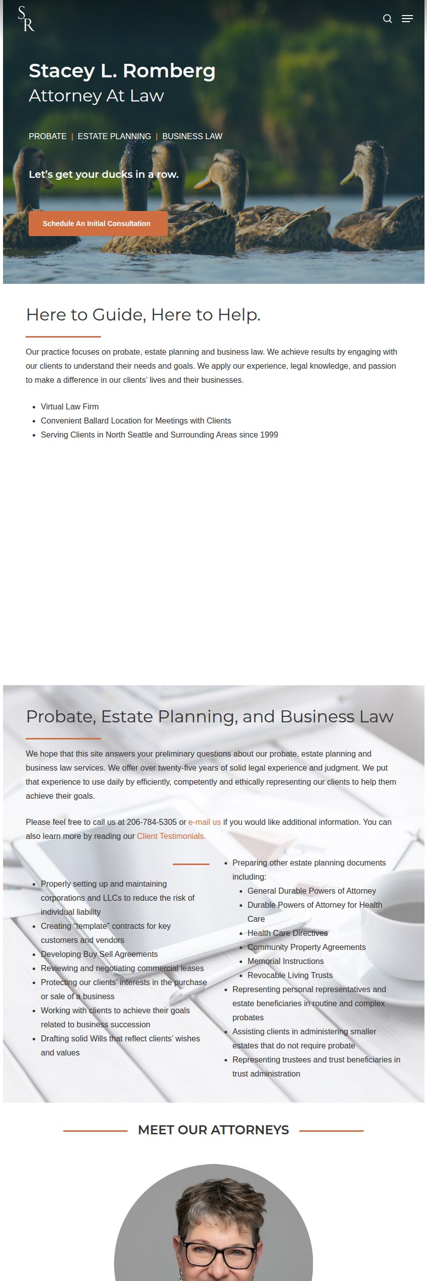 Screenshot of the Stacey Romberg, Attorney at Law website