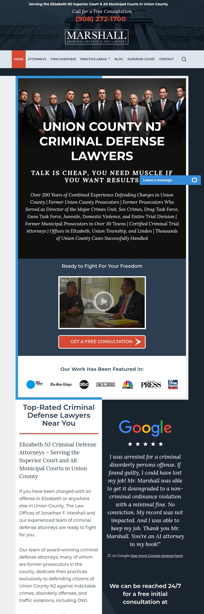 Screenshot of the Marshall Criminal Defense & DWI Lawyers website
